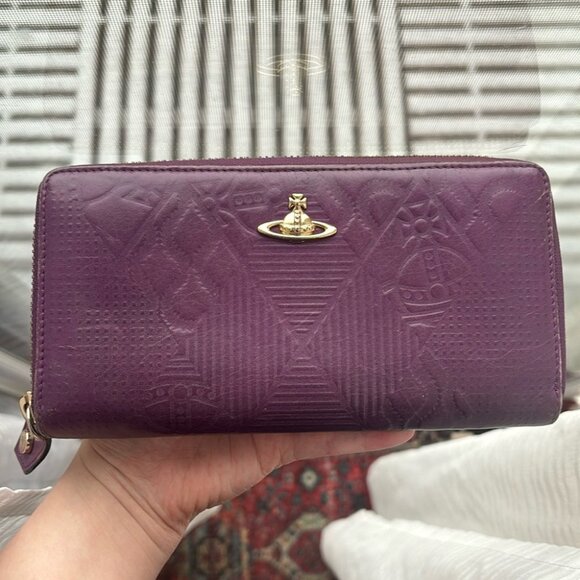 Vivienne Westwood Handbags - Vivienne Westwood Purple Orb Leather Long Zip Wallet